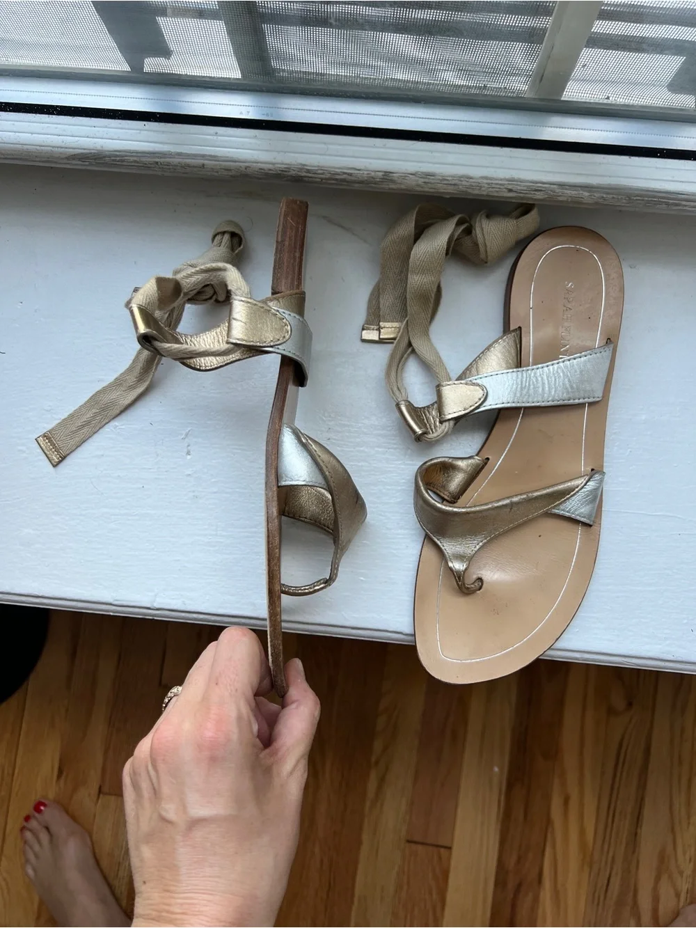 Sarah Flint - Grear Lace-Up Thong Sandal - Good and Silver Metallic Leather